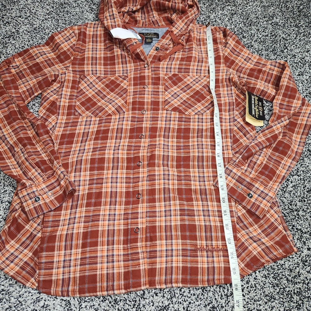 Noble Outfitters Hoodie Flannel Shirt Women M Brick Red Plaid Long Sleeve Snap - Picture 4 of 7
